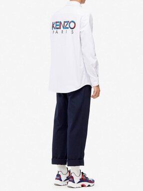 Kenzo Back Logo Button Down Long Sleeve Shirt White